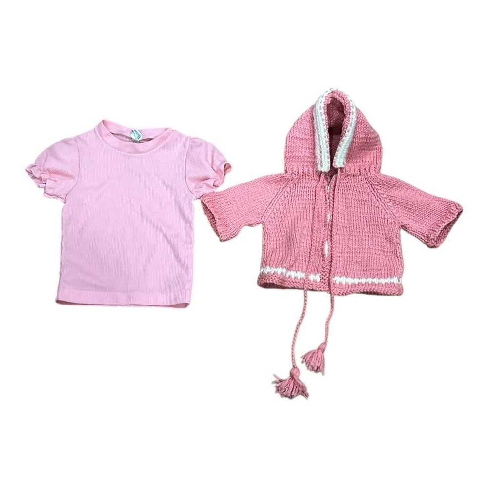 Baby Girl Shirt Sweater Set Toddler Pink Hooded Knit Cardigan Top Ruffle Cute